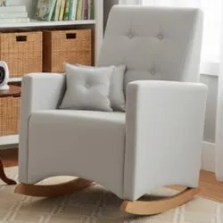 Poltrona Amamentação Base Madeira Balanço Lola Linho Cinza F03 - Mpoze