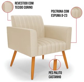 Kit 2 Poltronas Viena Gomada Corino Pés Palito Castanho D03 - D'Rossi - Bege