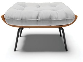 Puff Costela Suede Cinza Base Metálica Preto - D'Rossi