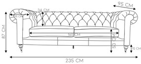 Sofá 3 Lugares Sala de Estar 235cm Chesterfield Duo Couro Conhaque Brilho G40 - Gran Belo