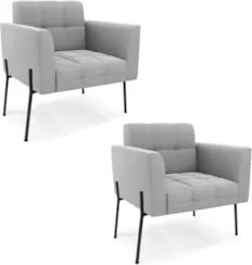 Poltrona Para Sala Pé Metal Preto Kit 2 Ana Suede Cinza - Ibiza