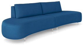 Sofá Bipartido Sala de Estar Jamaica 280cm Curvo Pés Alumínio Veludo Azul G52 - Gran Belo