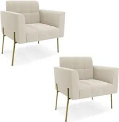 Poltrona Para Sala Pé Metal Dourado Kit 2 Ana Bouclé Bege - Ibiza