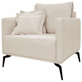 Poltrona Decorativa Pés em Aço Stagno Linho Pérola G63 - Gran Belo