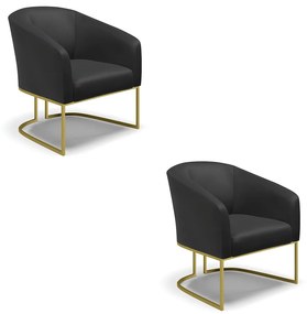 Poltrona Decorativa Industrial Dourado kit 2 Stella Sintético D03 - D'Rossi - Preto