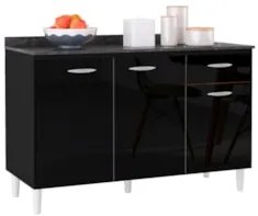 Balcão Cozinha Pia 120cm com Tampo Classic Z46 Preto/Marmore - Mpozena