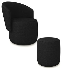 Poltrona e Puff Redondo Orgânico para Sala Malu Linho M11 - D'Rossi - Preto