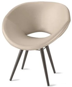 Poltrona Tok Assento Courino Bege Base Tabaco - 56018 Sun House