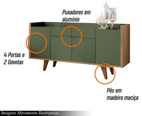 Conjunto Decorativo Cristaleira e Buffet Aparador Peggy/Albâni Verde Pistache/Freijó G26 - Gran Belo