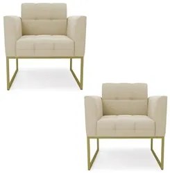 Poltrona Base Industrial Dourado Kit 2 Ana Suede Bege - Ibiza