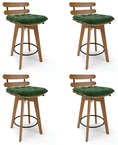 Kit 04 Banquetas Giratória Costela Suede Verde Base Madeira MA70 - D'Rossi