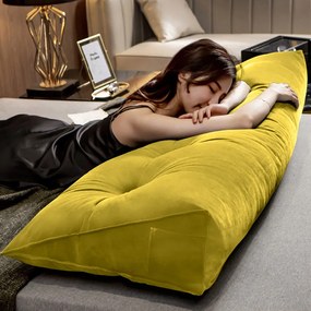 Almofada para Cabeceira Mel 1,60 m Queen Travesseiro Apoio para Encosto Macia Formato Triângulo Suede Amarelo