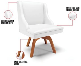 Cadeira de Jantar Liz Corino Branco Base Giratória de Madeira MM35 D03 - D'Rossi