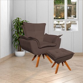 Puff Decorativo Base Giratória em Madeira Charger Suede Marrom G19 - Gran Belo