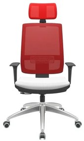 Cadeira Office Brizza Tela Vermelha Com Encosto Assento Aero Branco RelaxPlax Base Aluminio 126cm - 63532 Sun House