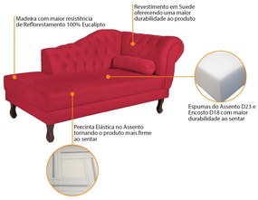 Recamier Diana 185cm Lado Esquerdo Suede Vermelho - ADJ Decor