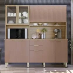 Armário de Cozinha Compacta 198cm Aurea D02 Amêndola/Marsala - Mpozena