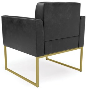Kit 1 Sofá Namoradeira e 1 Poltrona Elisa Corano Preto Base Metálica Industrial Dourado - D'Rossi