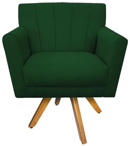 Poltrona Laura Base Giratória de Madeira Suede Verde - ADJ Decor