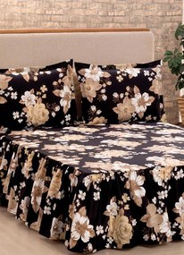 Jogo de Colcha Floral Preto Casal 3 Peças