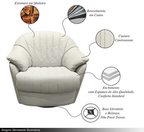 Poltrona Sala de Estar com Balanço Mars Base Giratória U270 Couro Bege Claro G49 - Idea Relax By Natuzzi Group