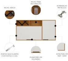 Armário de Cozinha Aéreo 120cm Nala Freijó UV/Off Acetinado Z44 - Mpoz