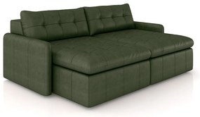 Sofá Retrátil Bipartido Sala de Estar Belém 224cm Couro Verde Manchado G52 - Gran Belo