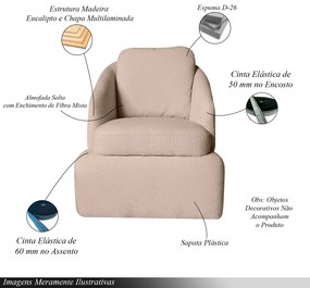 Poltrona Design Califa Encosto Almofadado Bouclê Bege G92 - Gran Belo