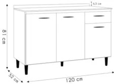 Balcão Cozinha Pia 120cm com Tampo Classic Z46 Preto/Marmore - Mpozena