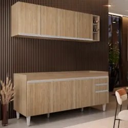 Armário Cozinha e Balcão Para Pia 180cm Dallas Castanho     - Lumil