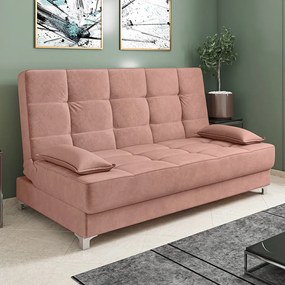 Sofá Cama Equador 193 cm Encosto Reclinável Veludo Rosê Pés Plástico Cromado - D'Rossi