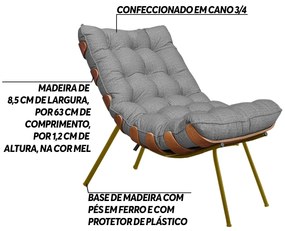 Poltrona Decorativa Sala de Estar Abel Base de Madeira Dourada Linho Cinza G41 - Gran Belo