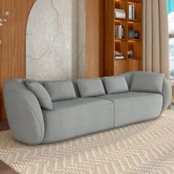 Sofá 3 Lugares 232cm Orgânico Pé Madeira Yume Linho Cinza Z55 - Mpozen