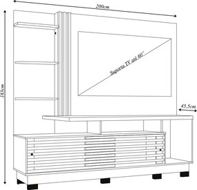 Home Theater Stall MDP 2 Portas 2 Prateleiras Iluminação LED até 60 Fendi/Naturale G97 - Gran Belo