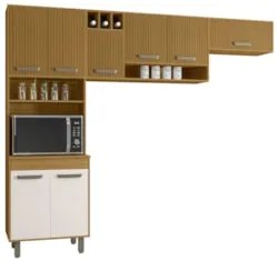 Armário de Cozinha Compacta Emily Freijó/Ripado/Off Acetinado Z44 - Mp