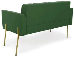 Sofá Namoradeira 2 Lugares Pé de Ferro Dourado Elisa Suede D03 - D'Rossi - Verde