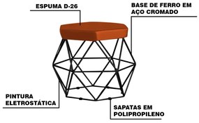 Puff Decorativo Base Preta Elsa Suede Telha G41 - Gran Belo