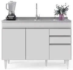 Balcão Gabinete 120cm 3 Portas 2 Gavetas Michigan Branco - Lumil