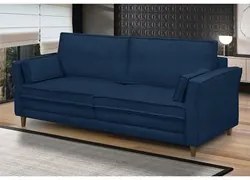 Sofá Living 3 Lugares 220cm Pés Madeira Efraim F05 Veludo Azul - Mpoze