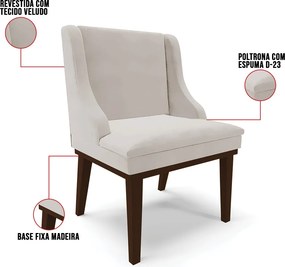 Cadeira de Jantar Liz Veludo Base Fixa Madeira Tabaco D03 - D'Rossi - Cinza