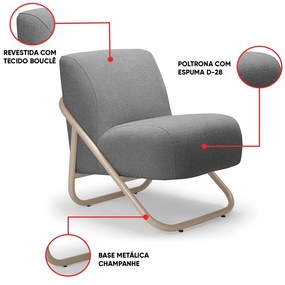 Poltrona Sala Estar Industrial Champanhe Kit 2 Martina Bouclê K01 - D'Rossi - Grafite