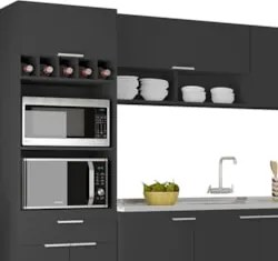 Armário de Cozinha CP06 Com Pia 180cm Pérola Z34 Preto      - Mpozenat