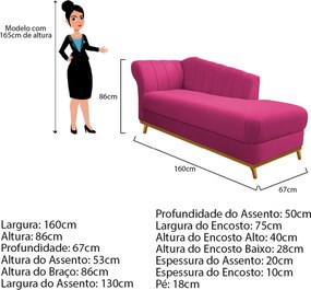 Recamier Vanessa 160cm Lado Esquerdo Suede Pink - ADJ Decor