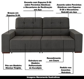 Sofá Sala de Estar Retrátil e Reclinável 4 Lugares Lisboa 250cm Couro Cinza G58 - Gran Belo