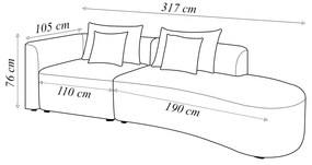 Sofá Curvo Decorativo Kimiko 317Cm 5 Lugares Sala de Estar com Chaise Bouclê Off White G52 - Gran Belo