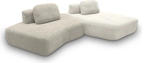Sofá Ilha Sala de Estar Modulado Dakota com Chaise Encosto Almofadas Soltas Bouclê Rústico Greige/OffWhite G33 - Gran Belo