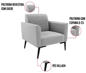 Poltrona Pés Villach Marisa Suede - Cinza