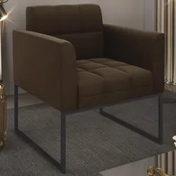Poltrona Decorativa Base Industrial Preto Ana Suede Marrom - Ibiza