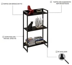 Estante Livreiro Dynamica Industrial 60cm 3 Prateleiras C08 Preto Ônix