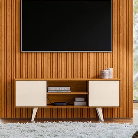 Painel TV 65 Pol 179cm Ripado Valen e Rack Bancada Korelli Cinamomo/Off White M20 - D'Rossi